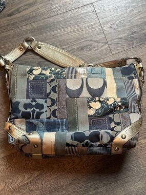 Coach Rare Y2K Denim Patchwork Hobo Purse Shoulder Bag F13720